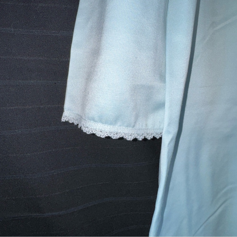 Miss Elaine Blue Lace Embroidered Night Gown S Long Sleeve 45 inch length - Picture 4 of 9